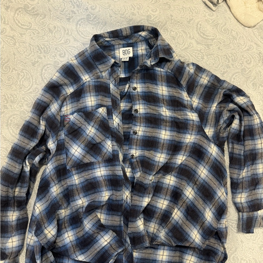 BDG Blue and Black Casual Button Down Shirt
